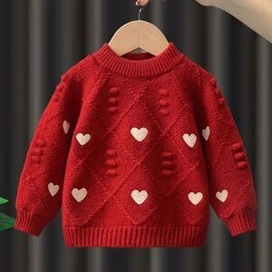 Cozy & Cute Heart Pattern Knit Sweater for Girls 1-2Y